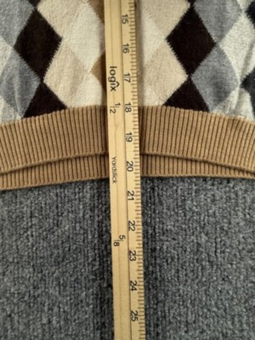 Burberry 42 Wool Logo Pullover V-Neck Long Sleeve Sweater Beige Gray Preppy Knit - Picture 6 of 16